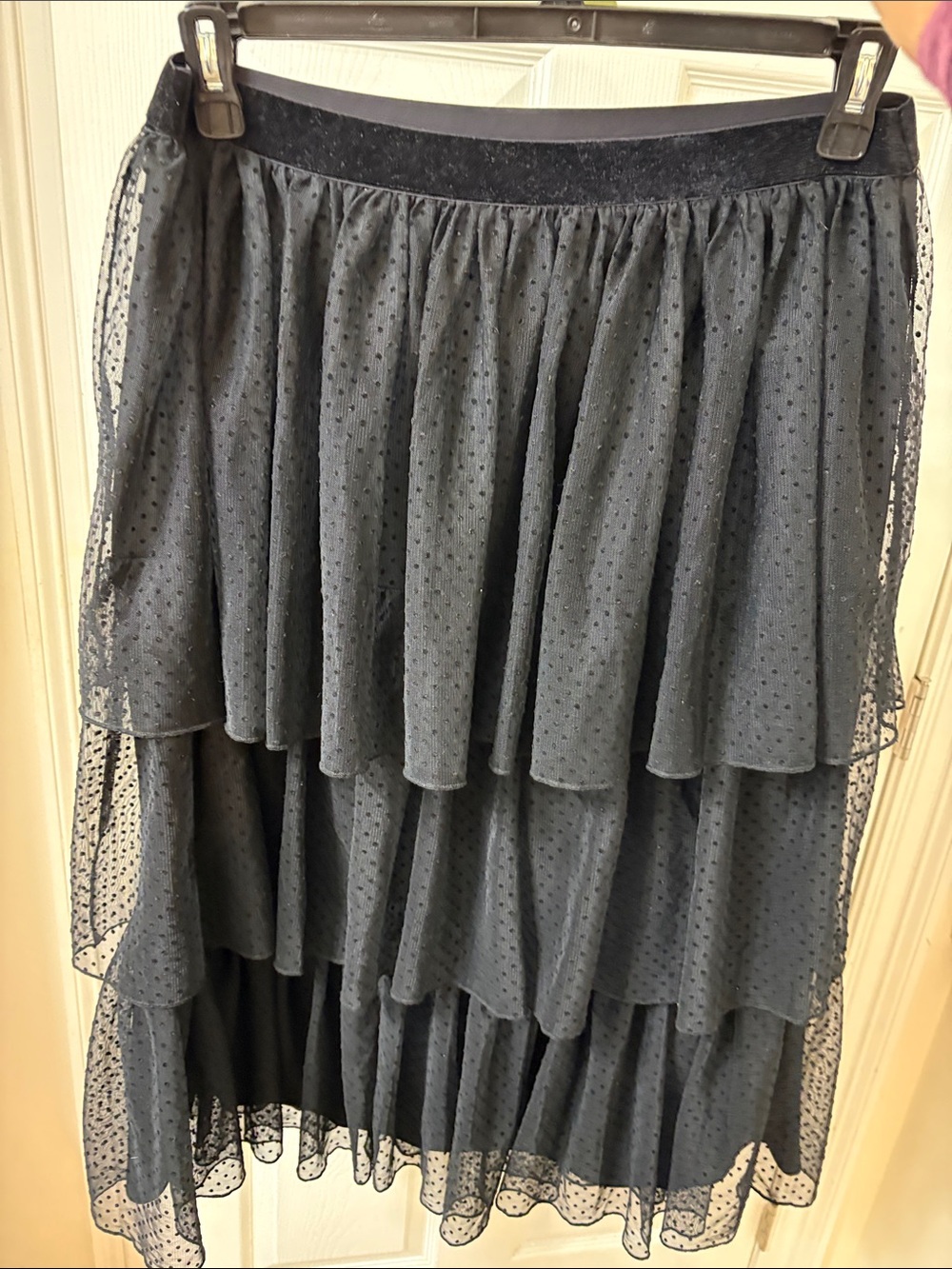 Cato Black Dot Tiered Midi Skirt